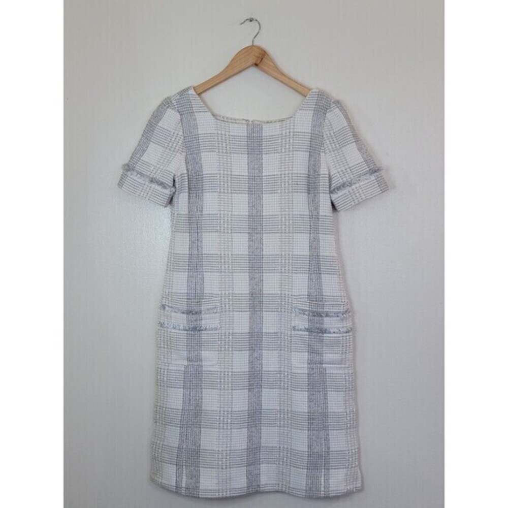 Brooks Brothers White and Gray Plaid Short-Sleeve Shift Dress